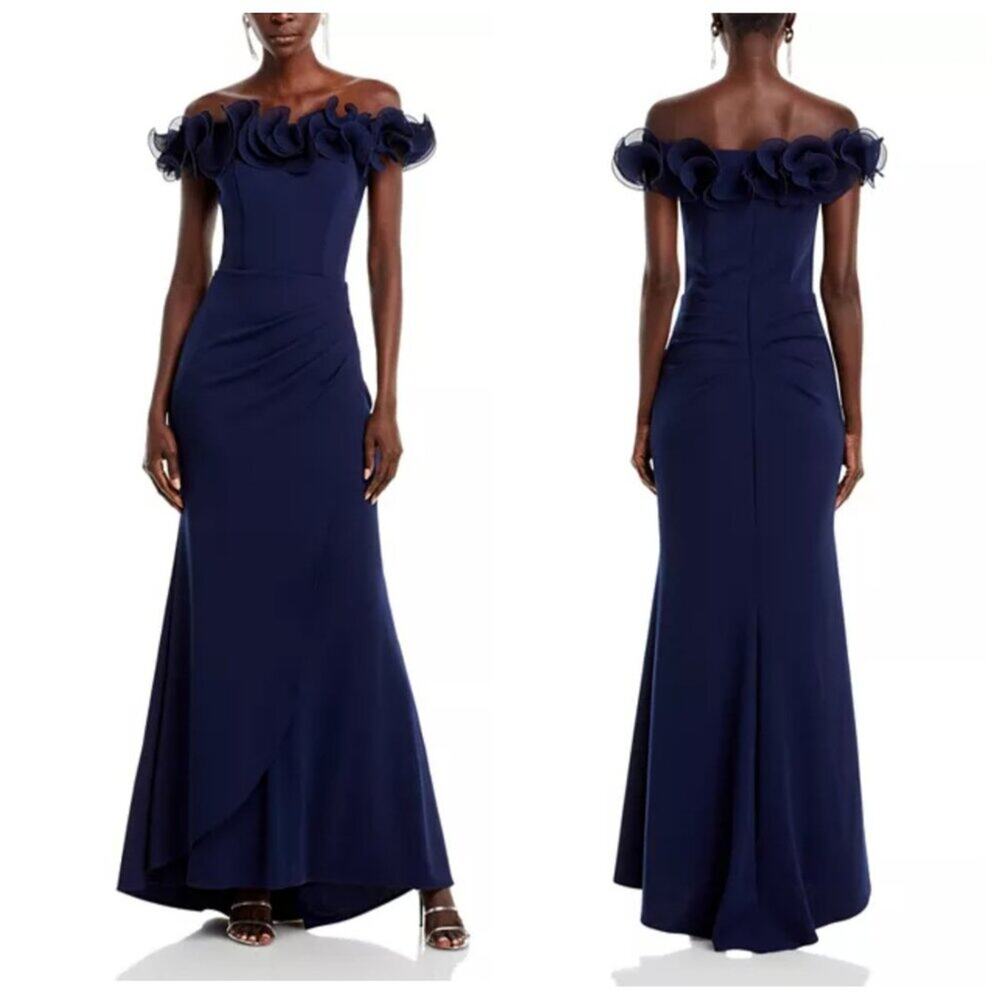 AQUA Ruffled Neck Evening Gown-Exclusive